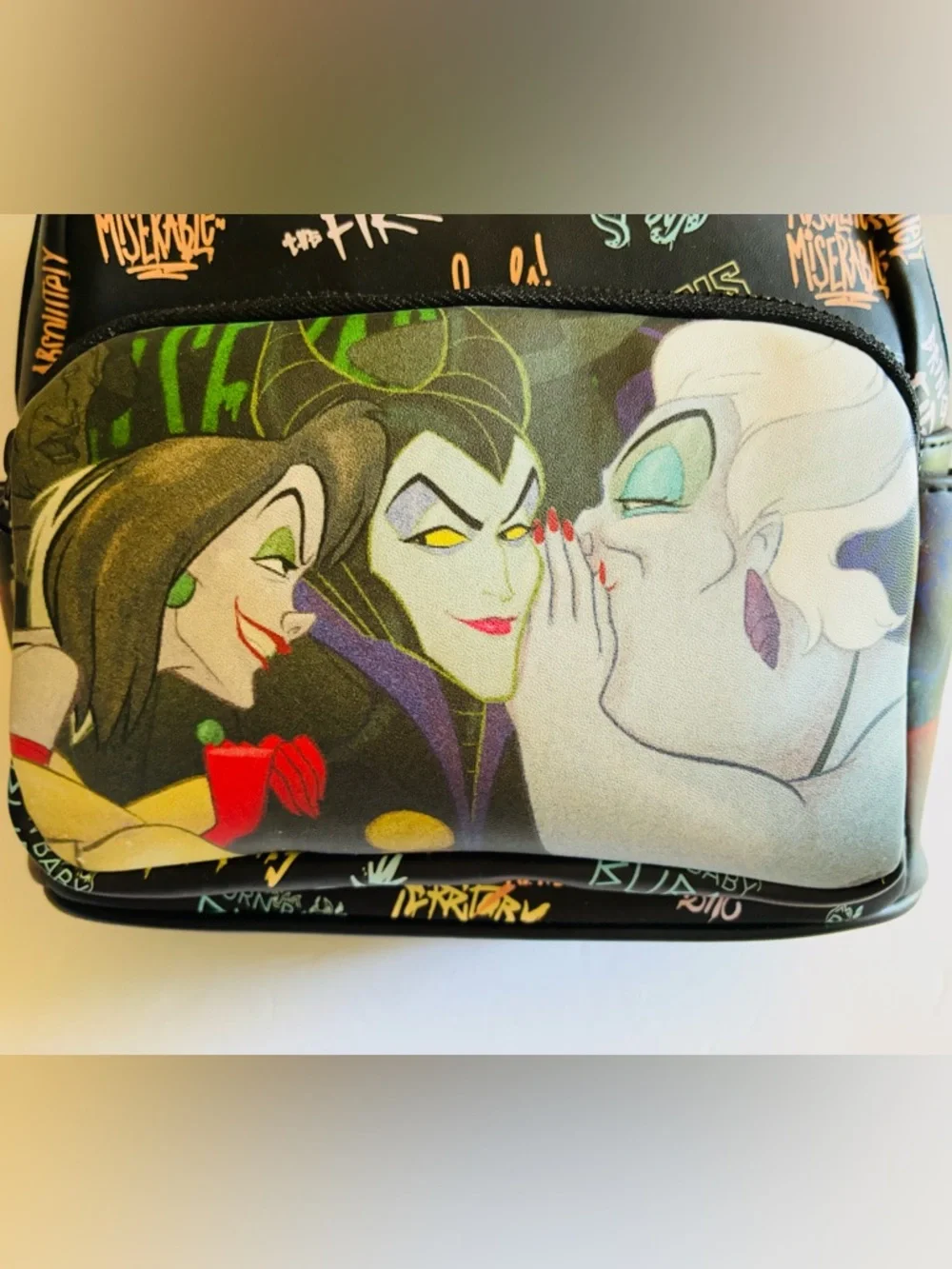 Disney Loungefly Villains Graphic Black Mini Backpack Hard Tag! EUC